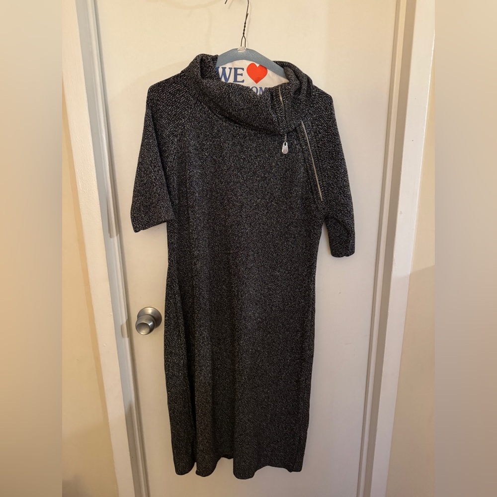 Calvin Klein Women's Sweater Dress Size L Metallic Glitter Fold Over Zip